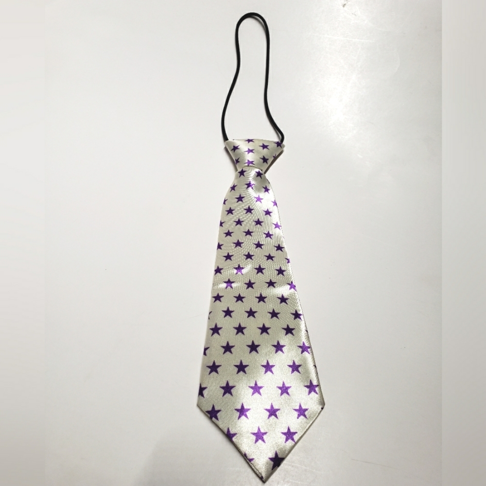 4/$20 Toddler Boys satin neck tie, purple white stars, elastic neck band